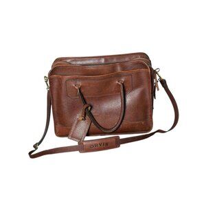 1990s Orvis Bullhide leather briefcase or laptop carrier with shoulder strap